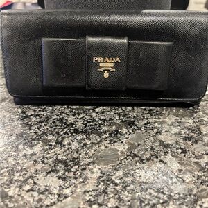 Prada Black Wallet with Bow Accent